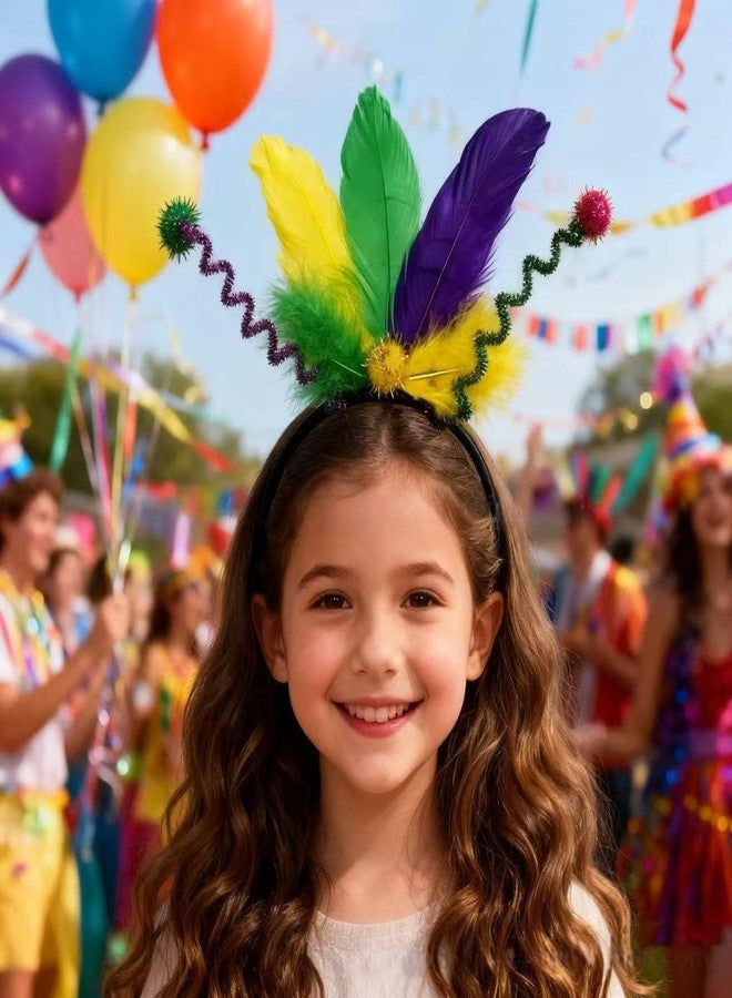 Mangoit Mardi Gras Headbands for Women Purple Gold Green Hairband Glitter Head Boppers Carnival Feather Headwear Mardi Gras Hair Accessory Gifts - Image 3